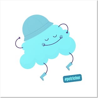 Hashtag Petrichor Cute Blue Cloud with a Rain Hat Posters and Art